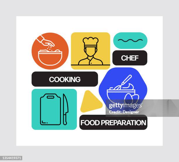 cooking concept, line style vector illustration - chopped herbs stock illustrations