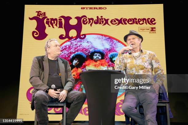 Chris Jagger and John Peyton speak during a reception celebrating the release of Jagger's new book 'Talking to Myself' and album 'Mixing Up The...