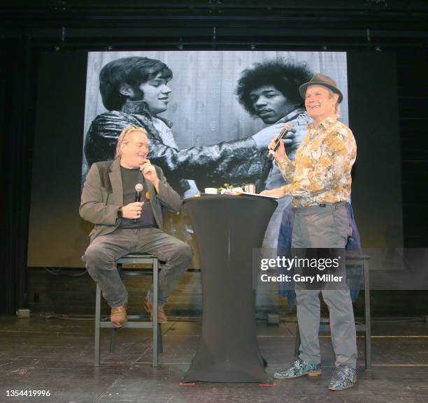 Chris Jagger and John Peyton speak during a reception celebrating the release of Jagger's new book 'Talking to Myself' and album 'Mixing Up The...