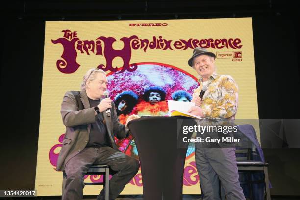 Chris Jagger and John Peyton speak during a reception celebrating the release of Jagger's new book 'Talking to Myself' and album 'Mixing Up The...