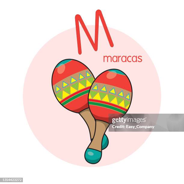 vector illustration of maracas with alphabet letter m upper case or capital letter for children learning practice abc - maraca stock illustrations