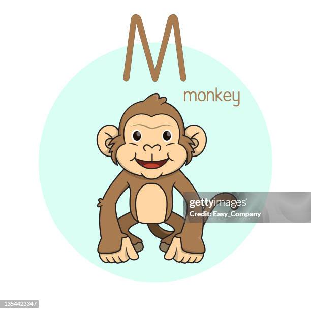 ilustrações, clipart, desenhos animados e ícones de ilustração vetorial de macaco com letra de alfabeto m maiúscula ou letra maiúscula para crianças que aprendem prática abc - monkey emoji