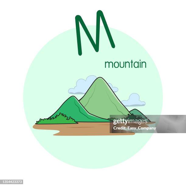 vector illustration of mountain  with alphabet letter m upper case or capital letter for children learning practice abc - mountain range icon stock illustrations