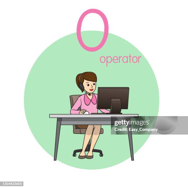 vector illustration of operator with alphabet letter o upper case or capital letter for children learning practice abc - dictionary background stock illustrations