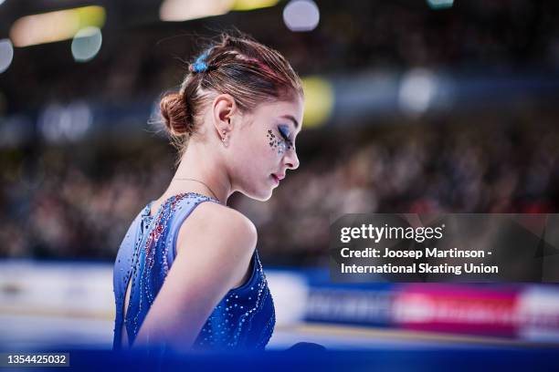 Alena Kostornaia of Russia prepares in the Women's Free Skating during the ISU Grand Prix of Figure Skating - Internationaux de France at Polesud Ice...