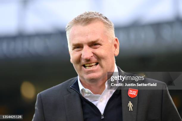 Dean Smith, Manager of Norwich City reacts prior to the Premier League match between Norwich City and Southampton at Carrow Road on November 20, 2021...