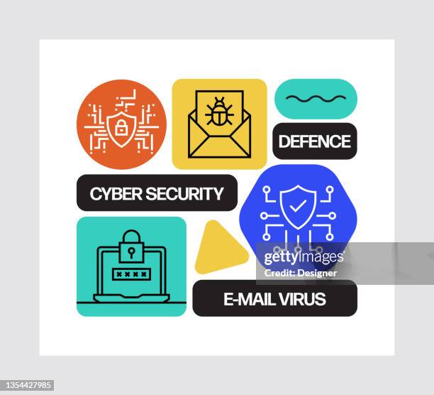 data security concept, line style vector illustration - database icon flow chart stock illustrations