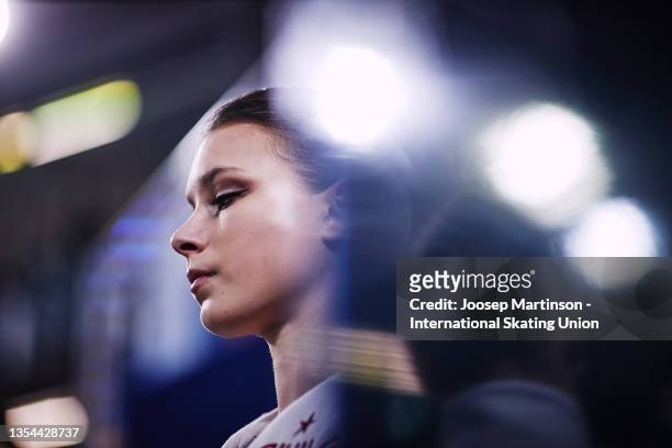Anna Shcherbakova of Russia prepares in the Women's Free Skating during the ISU Grand Prix of Figure Skating - Internationaux de France at Polesud...