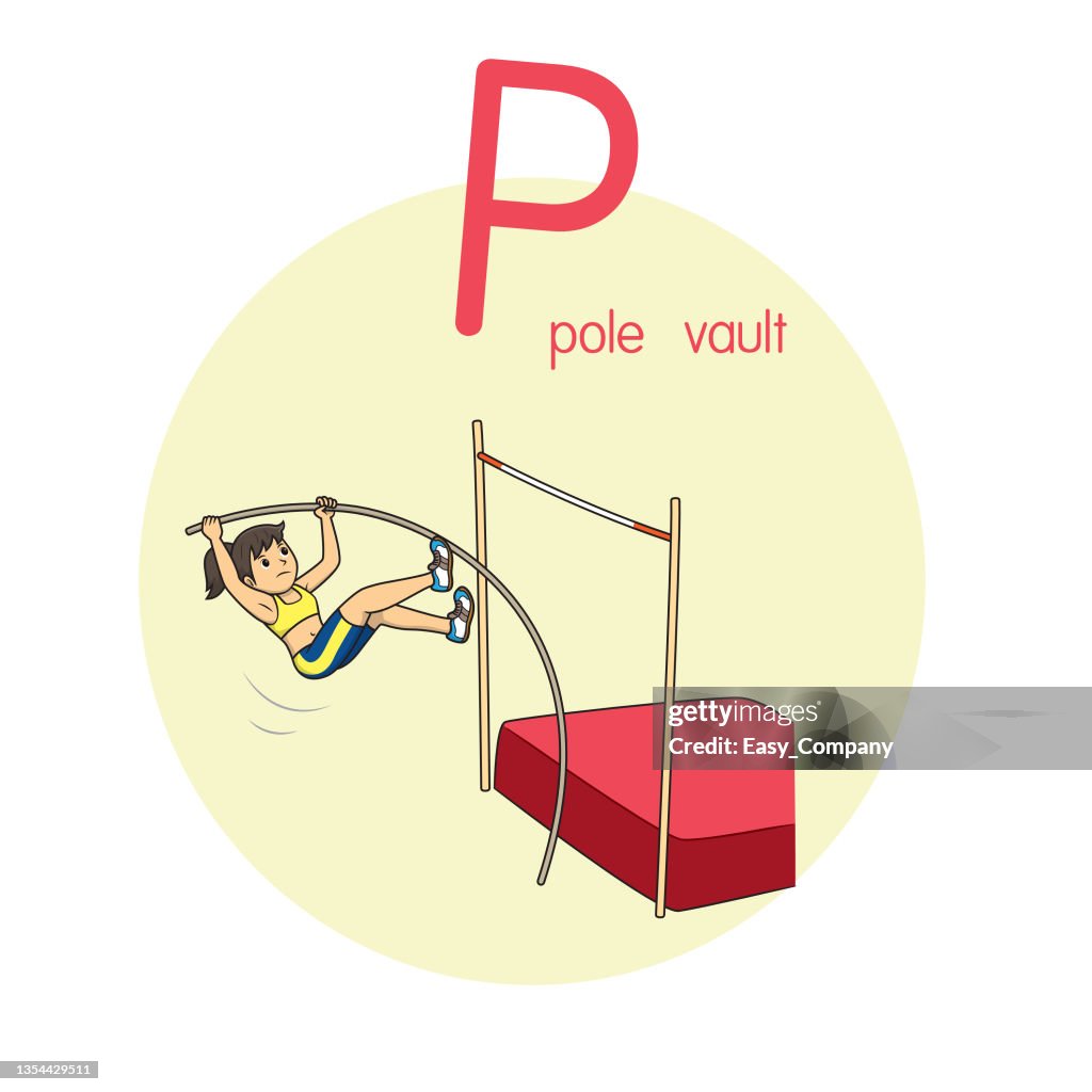 Vector illustration of Pole vault with alphabet letter P Upper case or capital letter for children learning practice ABC