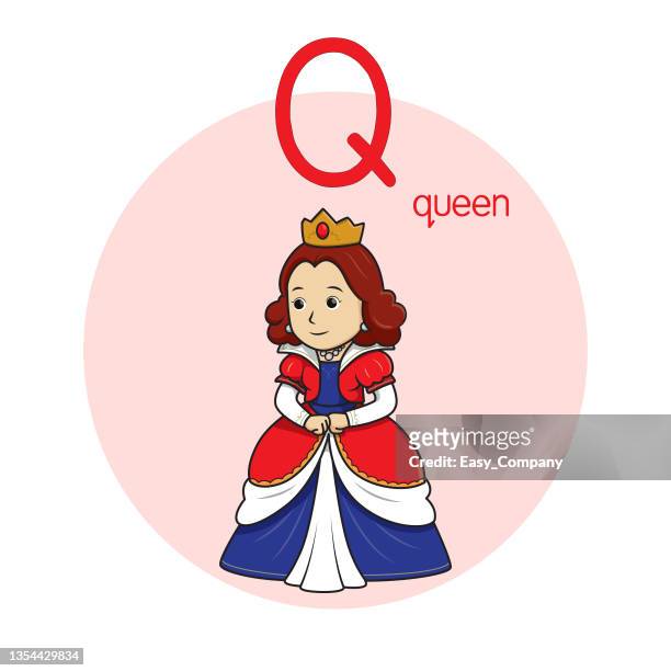vektorillustration der königin mit alphabetbuchstaben q großbuchstaben oder großbuchstaben für kinder lernpraxis abc - king royal person stock-grafiken, -clipart, -cartoons und -symbole