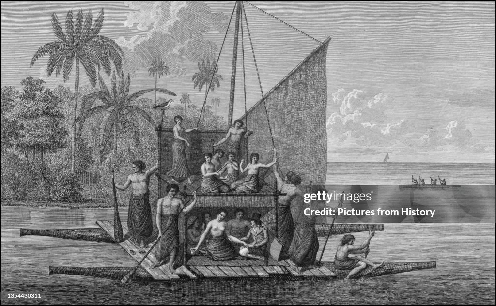 Tonga: Twin-deck canoe in the Friendly Isles (Tonga), c.1785.