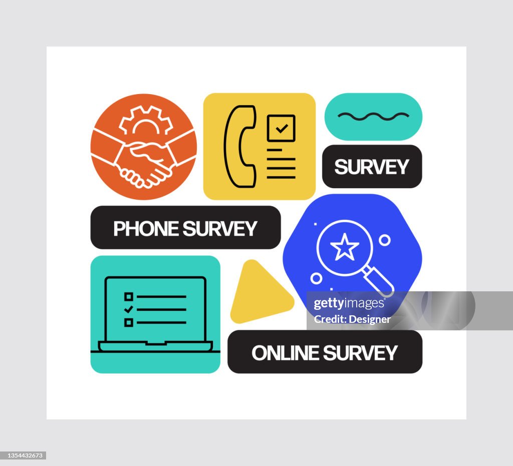 Survey and Testimonials Concept, Line Style Vector Illustration