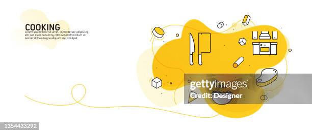 cooking related modern line style vector illustration - chopping vegetables stock illustrations