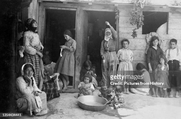An Armenian-American sponsored refugee camp in Aleppo, Syria, c. 1922. The original image was a postcard used to raise funds for the camp. Assisted...