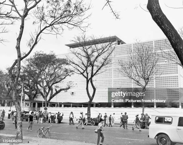 Vietnam: The US Embassy, Saigon, with RPG-2 damage to chancery wall..., News Photo