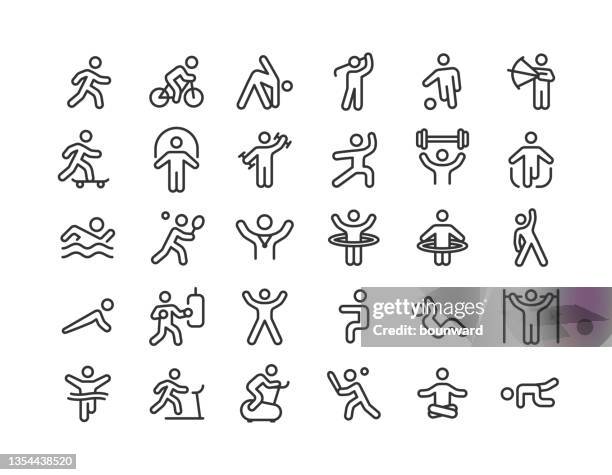 ilustraciones, imágenes clip art, dibujos animados e iconos de stock de ejercicio de iconos de línea trazo editable - figura humana corriendo