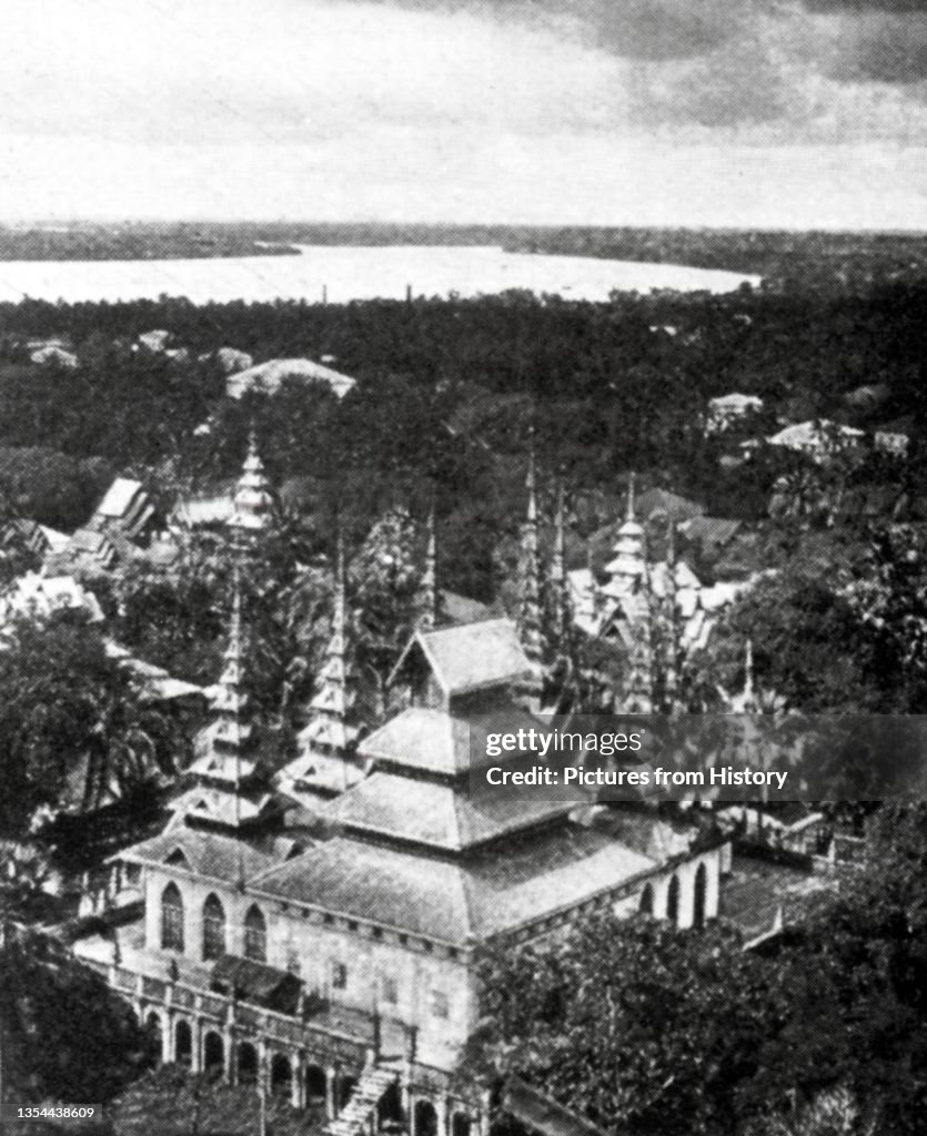 Burma: A large Buddhist shelter (Burmese: 'kyaung') or resting place for monks, c.1892-96.