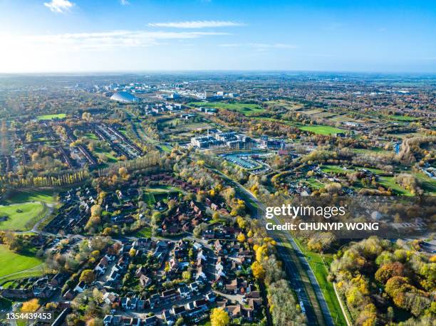 aerial view of countryside in english midlands - midlands engeland stockfoto's en -beelden