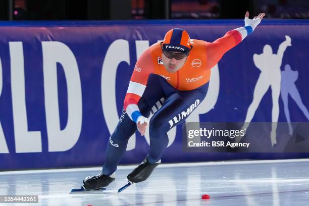 Kai Verbij of Team Jumbo Visma and The Netherlands competing on the Men's A Group 500m during the ISU World Cup 2 Stavanger on November 20, 2021 in...