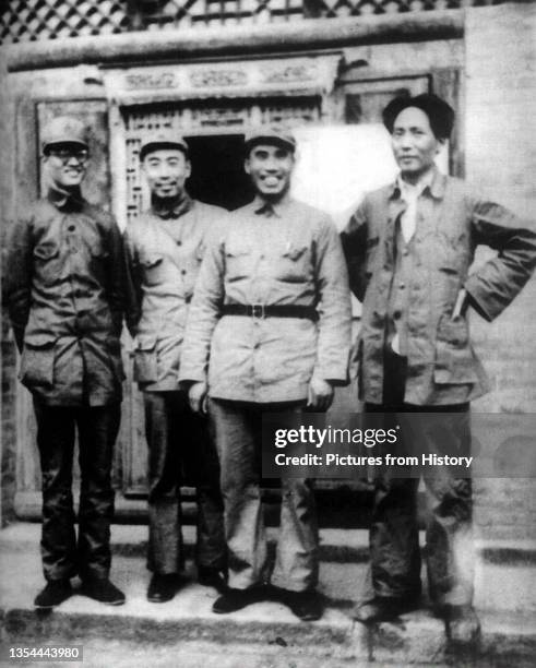 Mao Zedong, Zhu De, Zhou Enlai and Qin Bangxian, Yan'an, 1937. Qin Bangxian, aka Bo Gu, was killed in a plane crash in Shanxi in February, 1946. The...