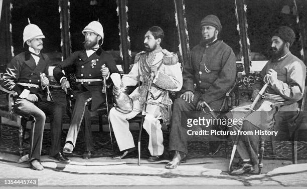 The Amir Yakub Khan, General Daoud Shah, Habeebulah Moustafa, with Major Cavagnari C.S.I. And a Mr Jenkyns. The Treaty of Gandamak officially ended...