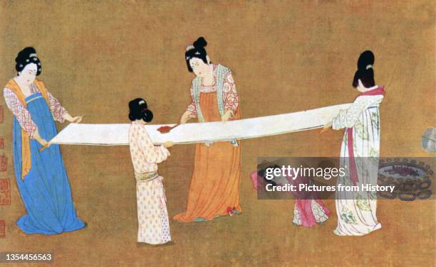Zhang Xuan was a Chinese painter who lived during the Tang Dynasty . One of his best known works is 'Court Ladies Preparing Newly-Woven Silk'. A...