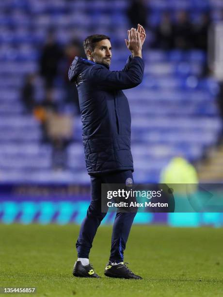 Veljko Paunovic, manager of Reading applauds the fans following the Sky Bet Championship match between Reading and Nottingham Forest at Madejski...