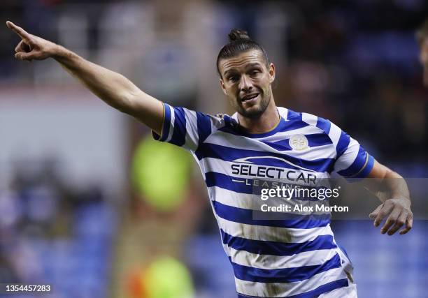 Andy Carroll of Reading applauds the fans following the Sky Bet Championship match between Reading and Nottingham Forest at Madejski Stadium on...