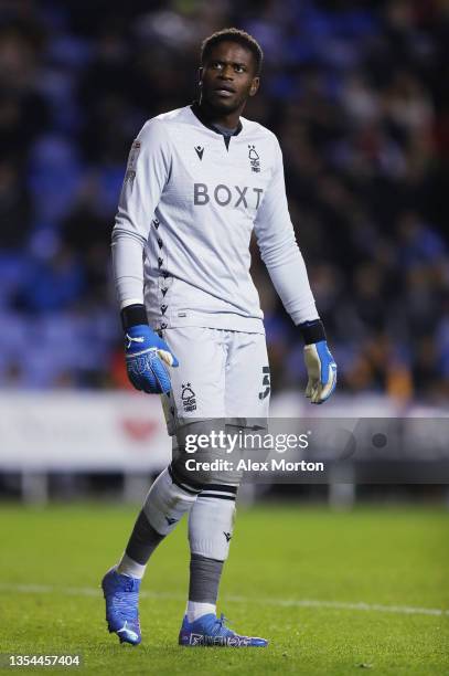 Brice Samba of Nottingham Forest during the Sky Bet Championship match between Reading and Nottingham Forest at Madejski Stadium on November 20, 2021...