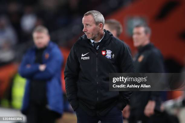 Lee Bowyer, Manager of Birmingham City looks on during the Sky Bet Championship match between Hull City and Birmingham City at MKM Stadium on...