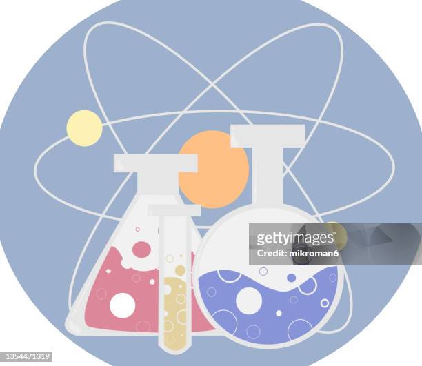 illustration of science symbols - laboratory glassware stock-fotos und bilder