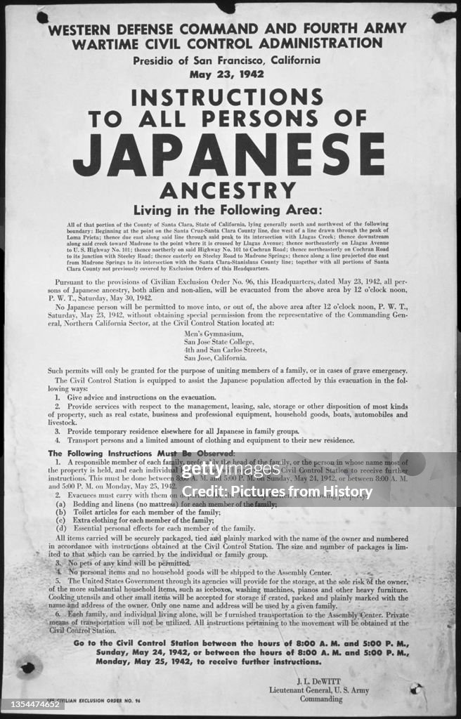 USA / Japan: 'Instructions to All Persons of Japanese Ancestry'. American internment notice, San Francisco, 1942
