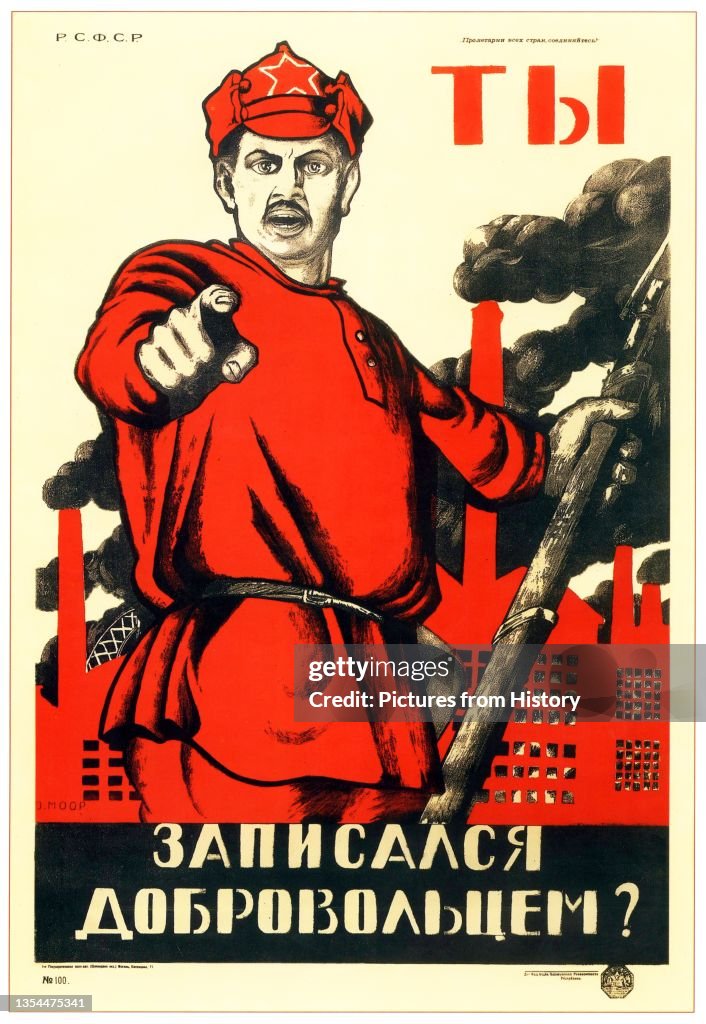Russia: 'Did You Volunteer?' (Trotsky Wants You for the Red Army). Revolutionary poster, Dmitry Moor (Dmitry Stakhievich Orlov), 1920