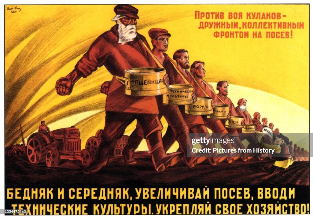 Russia: 'Against the Kulak's Howl - A Concerted, Collective Front to Sow!'. Revolutionary poster, 1920s