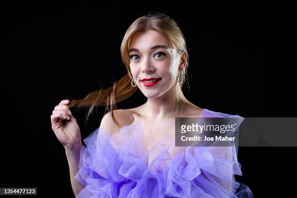 Becky Hill poses during HITS Live 2021 at Resorts World Arena on November 20, 2021 in Birmingham, England.