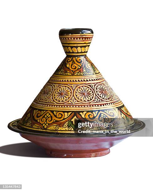 moroccan tagine on white background - tajine stock pictures, royalty-free photos & images