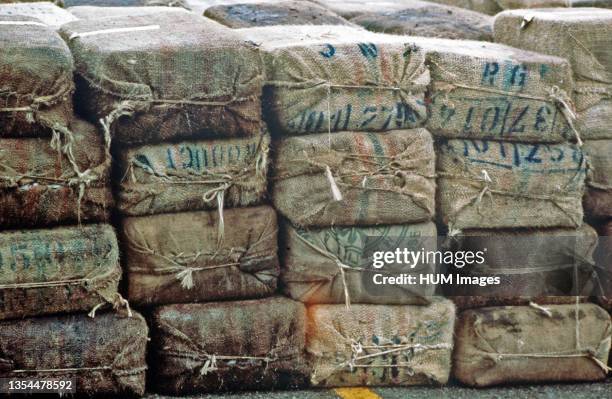 Bales of marijuana seized during a Coast Guard boarding circa 1983.