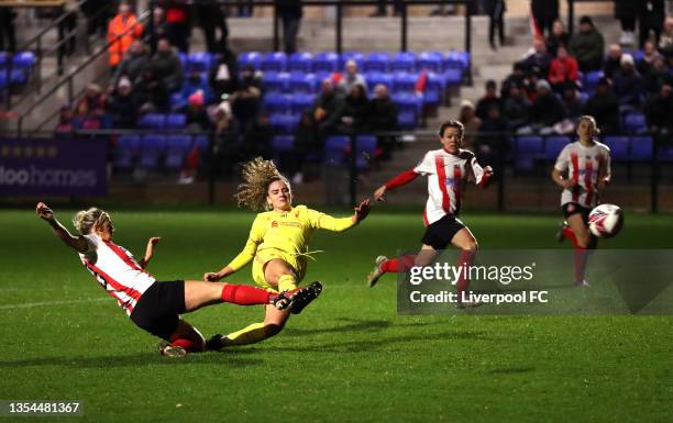 Leanne Kiernan of Liverpool scores their side's second goal during the Barclays FA Women's Championship match between Sunderland Ladies and Liverpool...