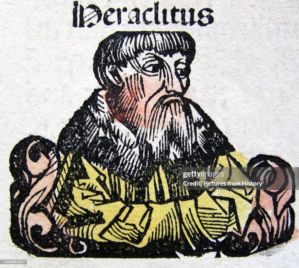 Greece / Turkey: The Greek philosopher Heraclitus (c. 535-475 BCE) as represented in the Nuremberg Chronicle, 1493
