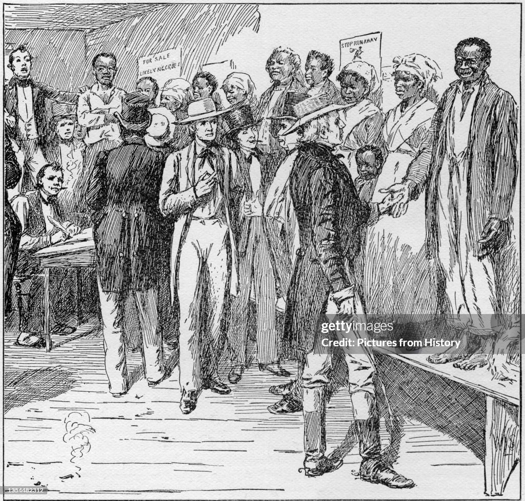 USA: A slave auction in New Orleans. Benson John Lossing, ed. Harper's Encyclopedia of United States History, New York, 1912