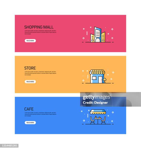 city life related modern line style web banner, vector illustration - road side view stock illustrations