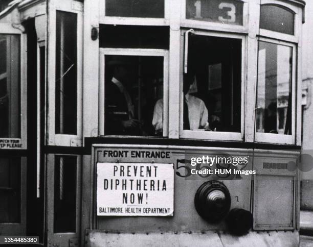 Prevent Diphtheria Now! Close-up of sign on Trolley No. 5687.