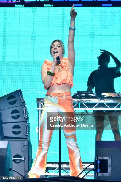Becky Hill performs during HITS Radio's HITS Live 2021 at Resorts World Arena on November 20, 2021 in Birmingham, England.