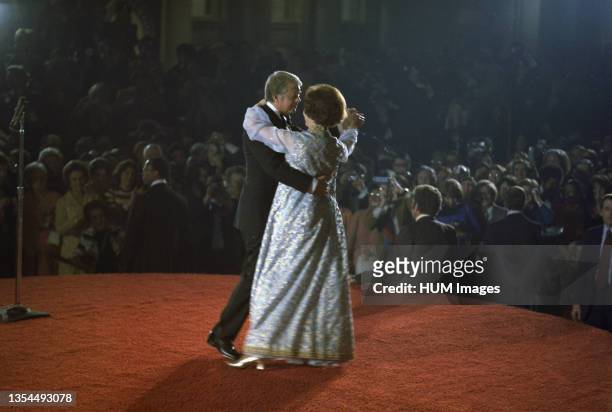 President Jimmy Carter and Rosalynn Carter dancing at Inaugural Ball. Circa 20 January 1977.