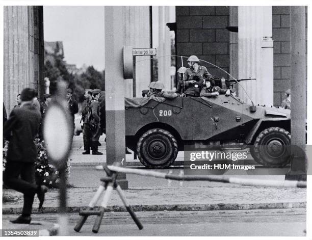 Berlin Wall Photo - August 1961 - East German Army Reconnaissance Car Stands Guard By Brandenburg Gate.