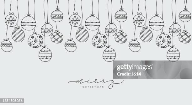 christmas card with doodle ornaments and simple lettering - christmas font stock illustrations