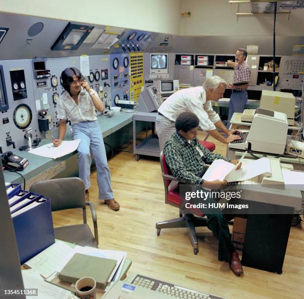 40x80ft Wind Tunnel control room with technicians and engineers - Ames Research Center ca. 1979.