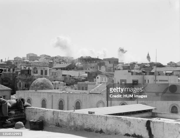 Palestine disturbances during summer 1936 in Jaffa. Troops dynamiting slum section ca. 1936.