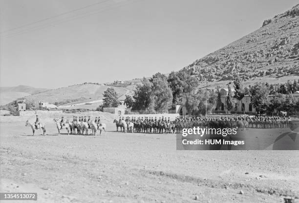 Royal Scots Greys, cavalry groups in Nablus. Large mounted group ca. Unknown date.