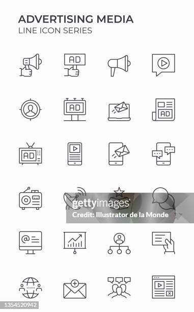 advertising media editable stroke icons - de media stock illustrations